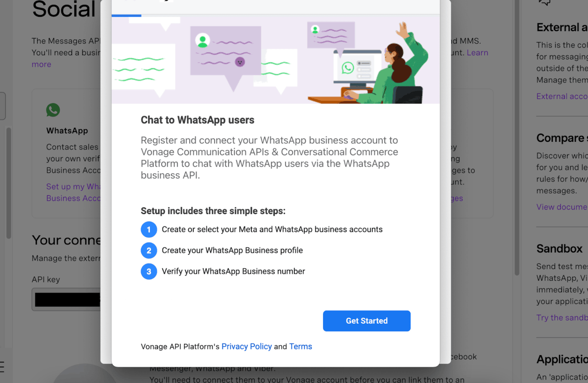 Vonage lets you integrate with WhatsApp in three simple steps
