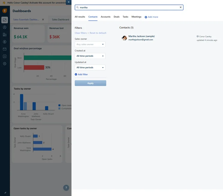 The search CRM function made it easier to for our team to navigate the platform. Source: Tech.co testing