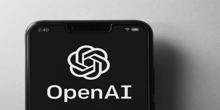 OpenAI logo on phone screen