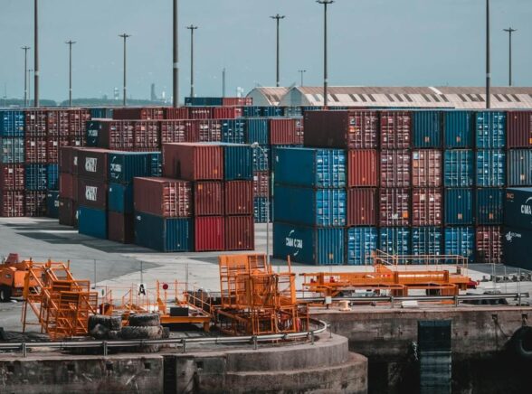 Shipping containers at a port