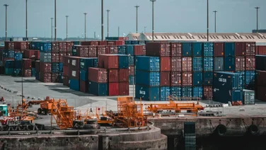 Shipping containers at a port