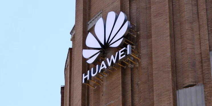 A Huawei sign on a building