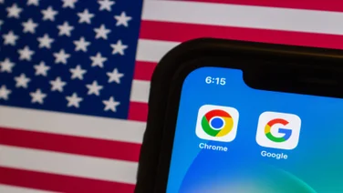 Phone screen against US flag