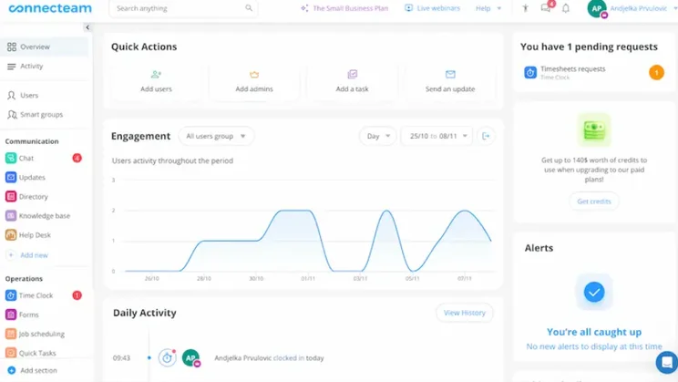 Screenshot of Connecteam dashboard. Source: Timeero