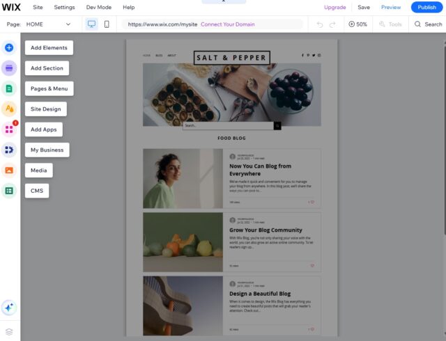 Building a tester blog with Wix's AI website builder. Source: Tech.co