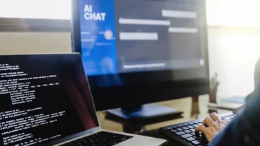 Person on computer using AI chat for coding