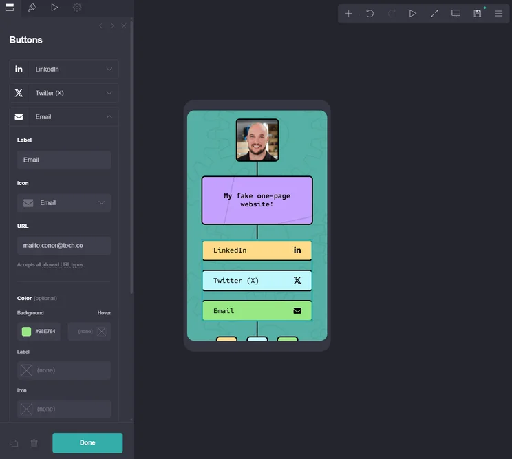 Carrd allowed us to see exactly what our site would look like in mobile view. Source: Tech.co testing