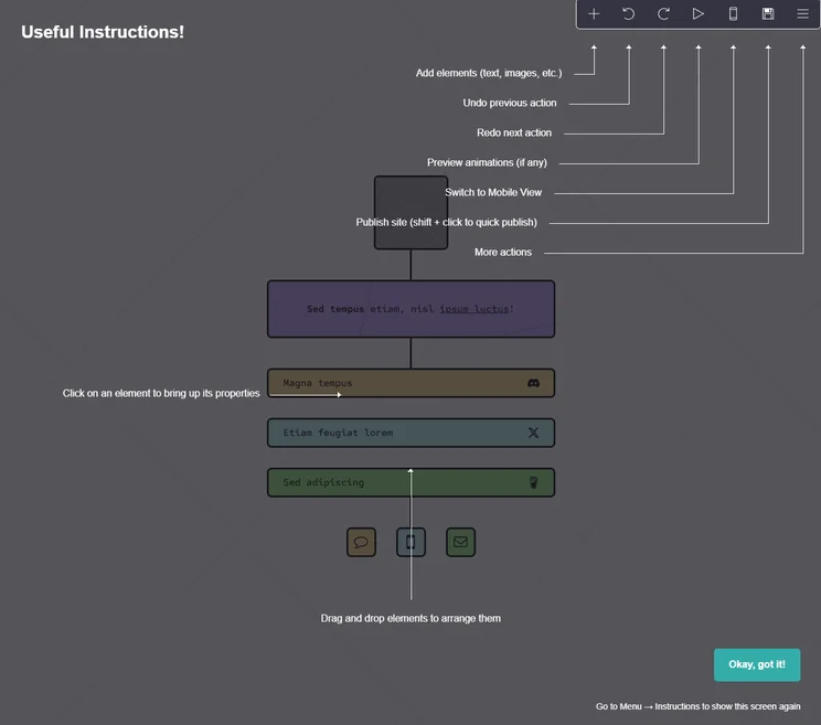 Carrd provided a helpful instructional page before we got started on our site. Source: Tech.co testing