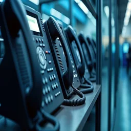 VoIP phones in a line