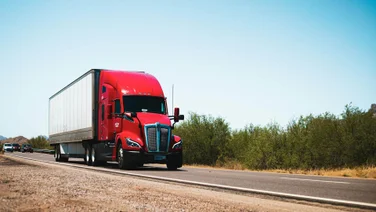 A red truck on a road