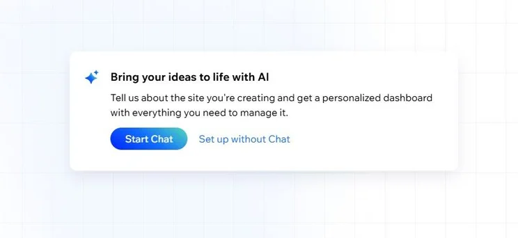 Wix onboarding interface prompting users to describe their website concept