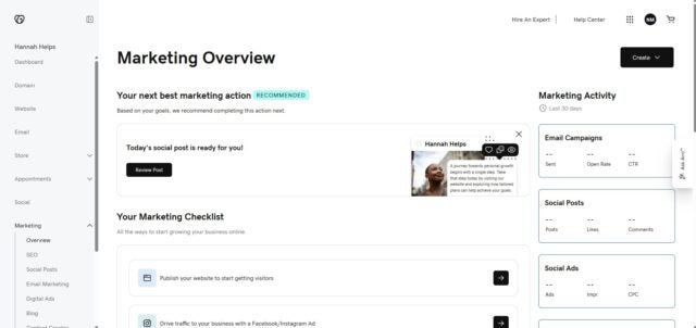 GoDaddy marketing overview page
