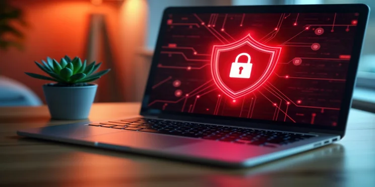 Laptop with data breach alert on screen