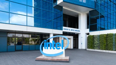 Outside Intel offices with logo