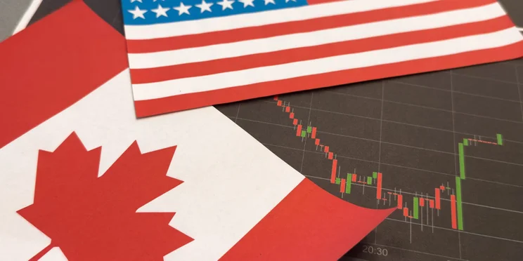 Canada and US flags with stats