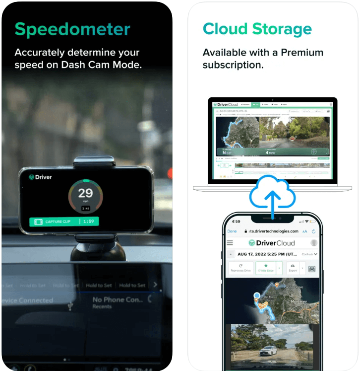 Driver dash cam app cloud storage