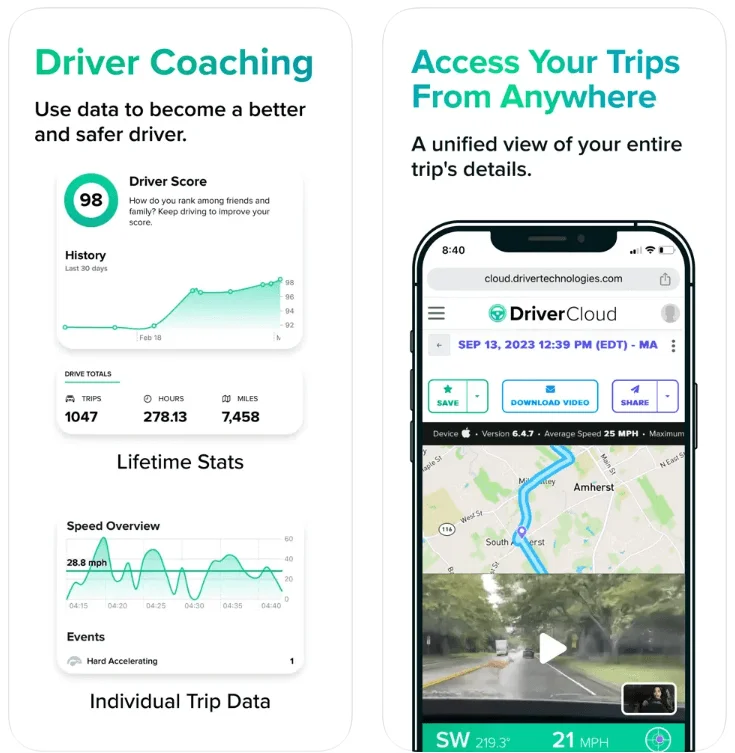 Driver dash cam app tracks lifetime stats