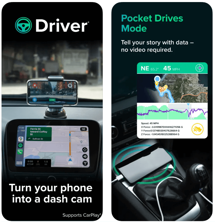 Driver dash cam app Pocket Mode