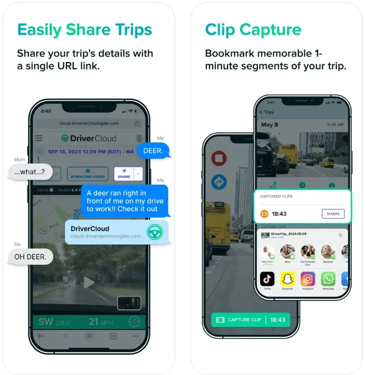 Driver dash cam app recordings