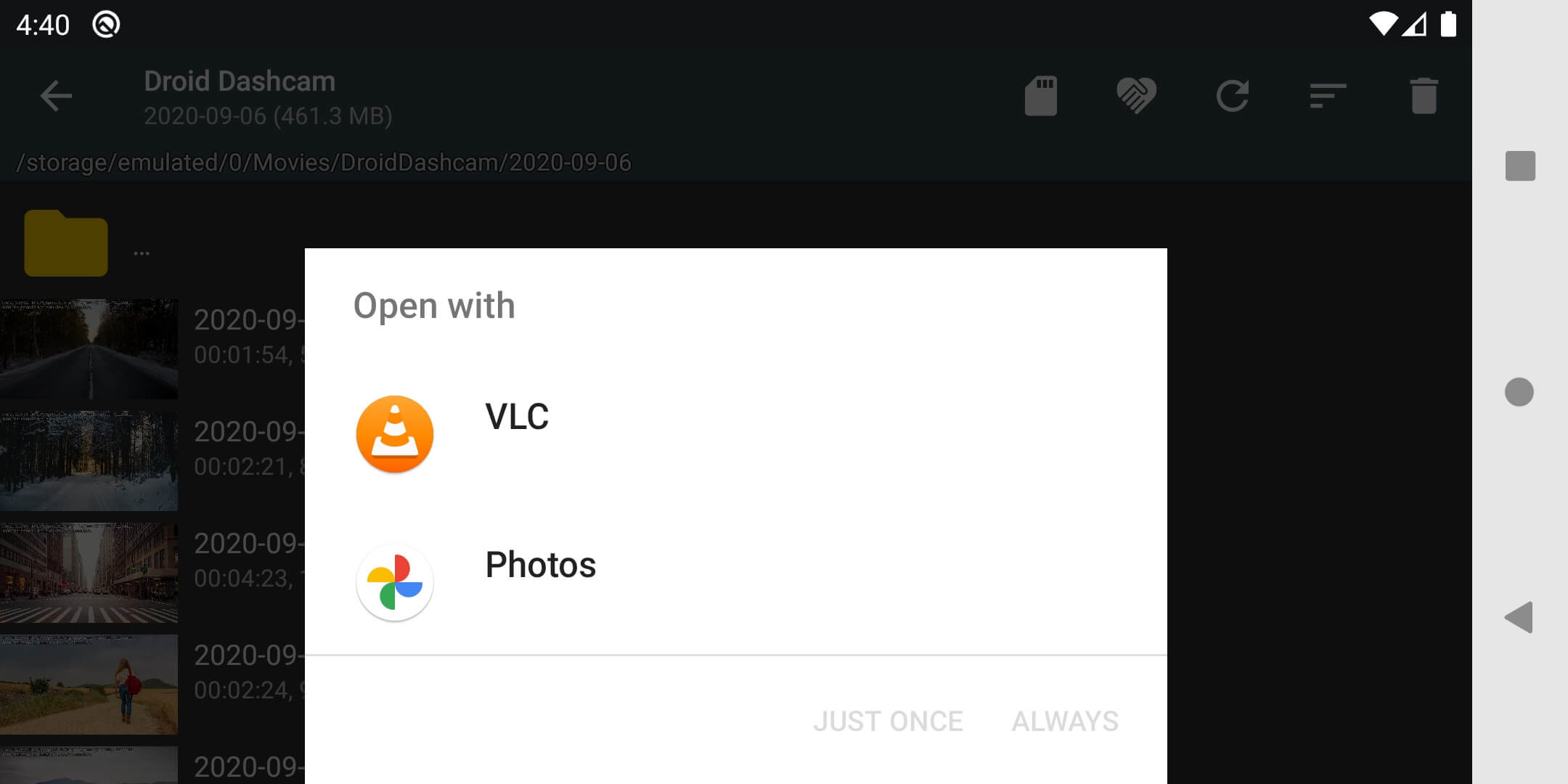Droid dash cam VLC
