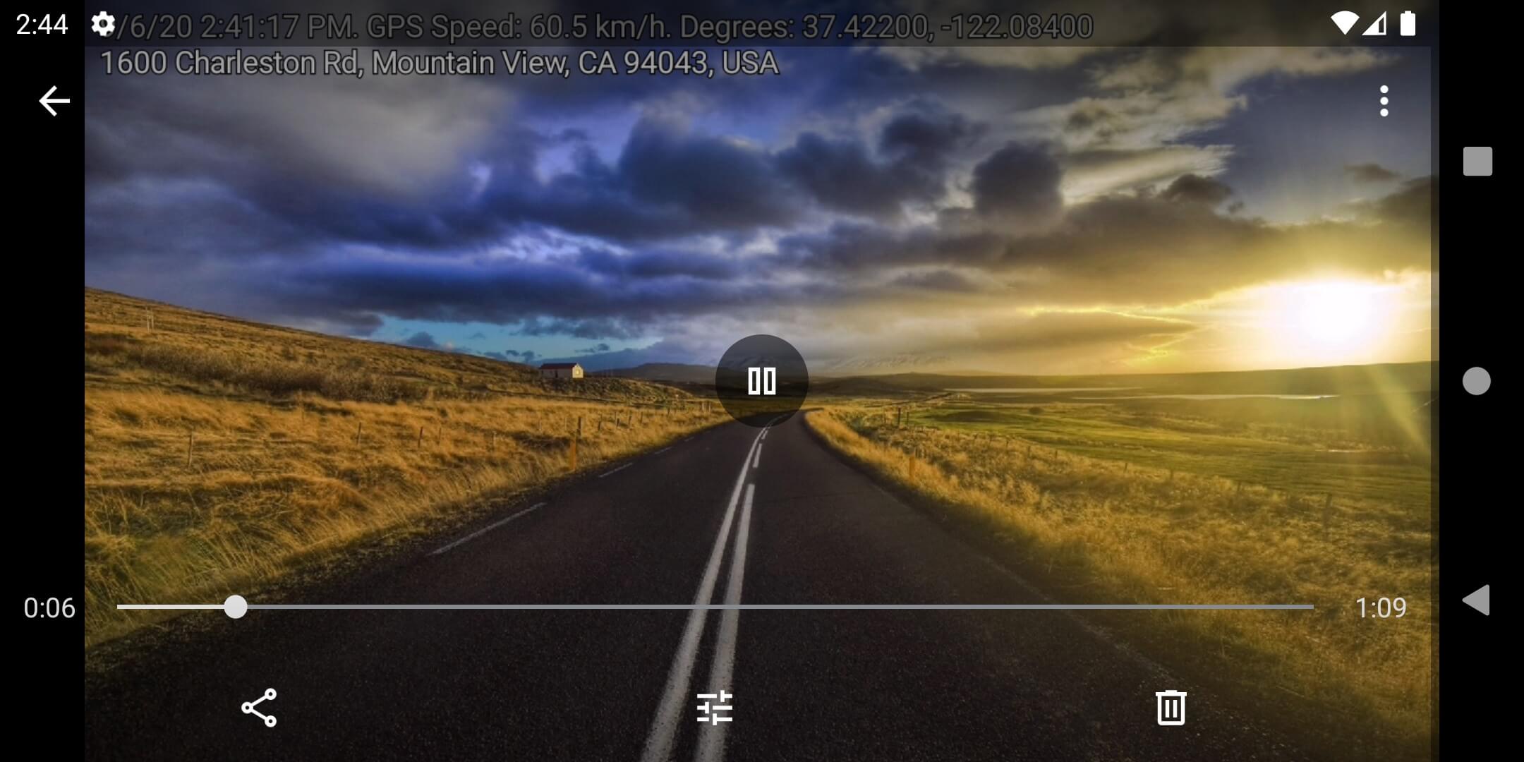 Droid dash cam records clips