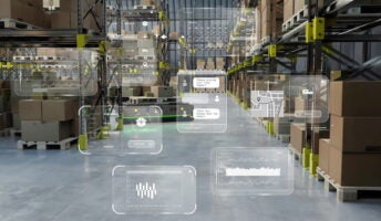 Warehouse with diagrams of automation over the top
