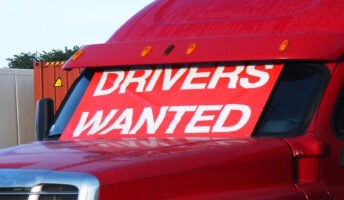 Drivers wanted sign in truck window