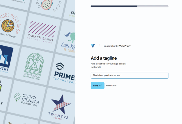 VistaPrint asked us to provide a tag line when creating a logo. Source: Tech.co testing