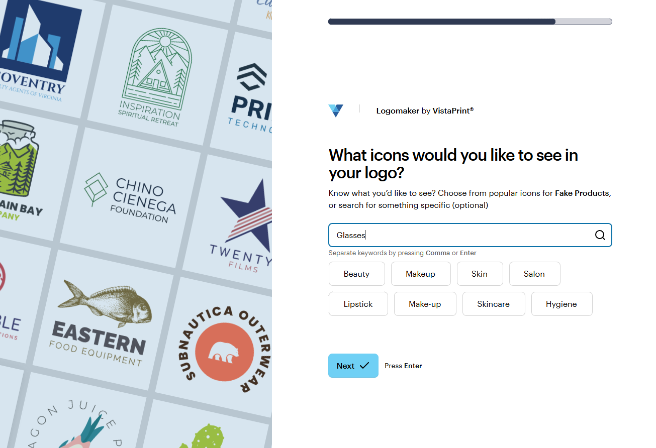 VistaPrint asks what you'd like in your logo before creating it. Source: Tech.co testing