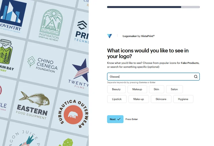 VistaPrint asks what you'd like in your logo before creating it. Source: Tech.co testing