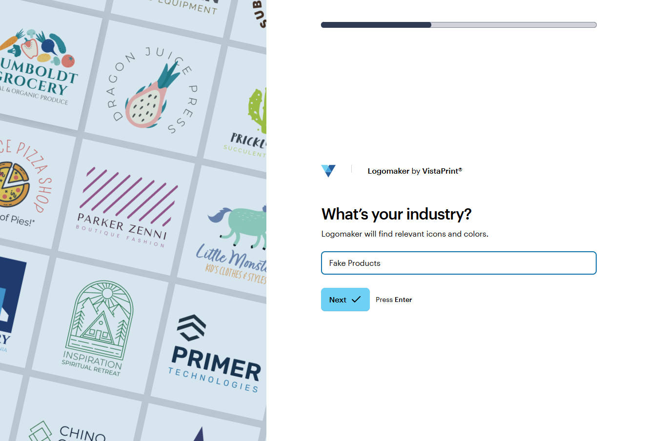 VistaPrint asks what industry you're in when creating a logo. Source: Tech.co testing