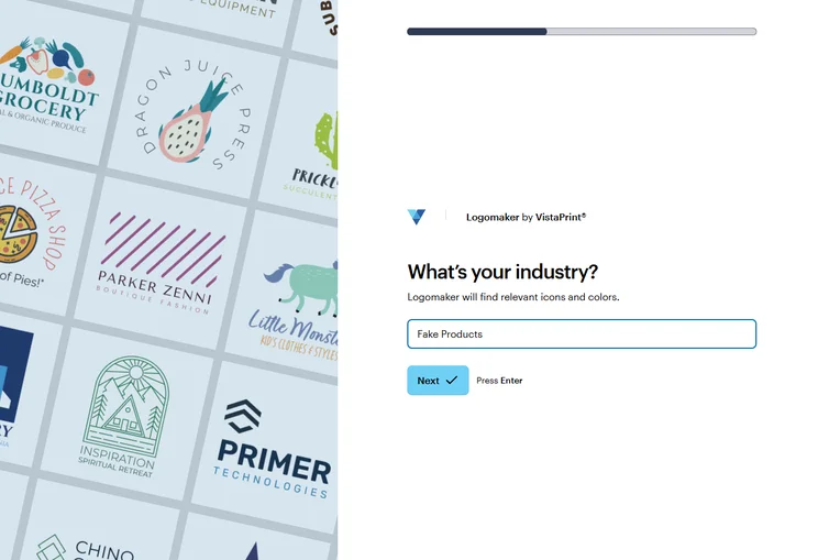 VistaPrint asks what industry you're in when creating a logo. Source: Tech.co testing