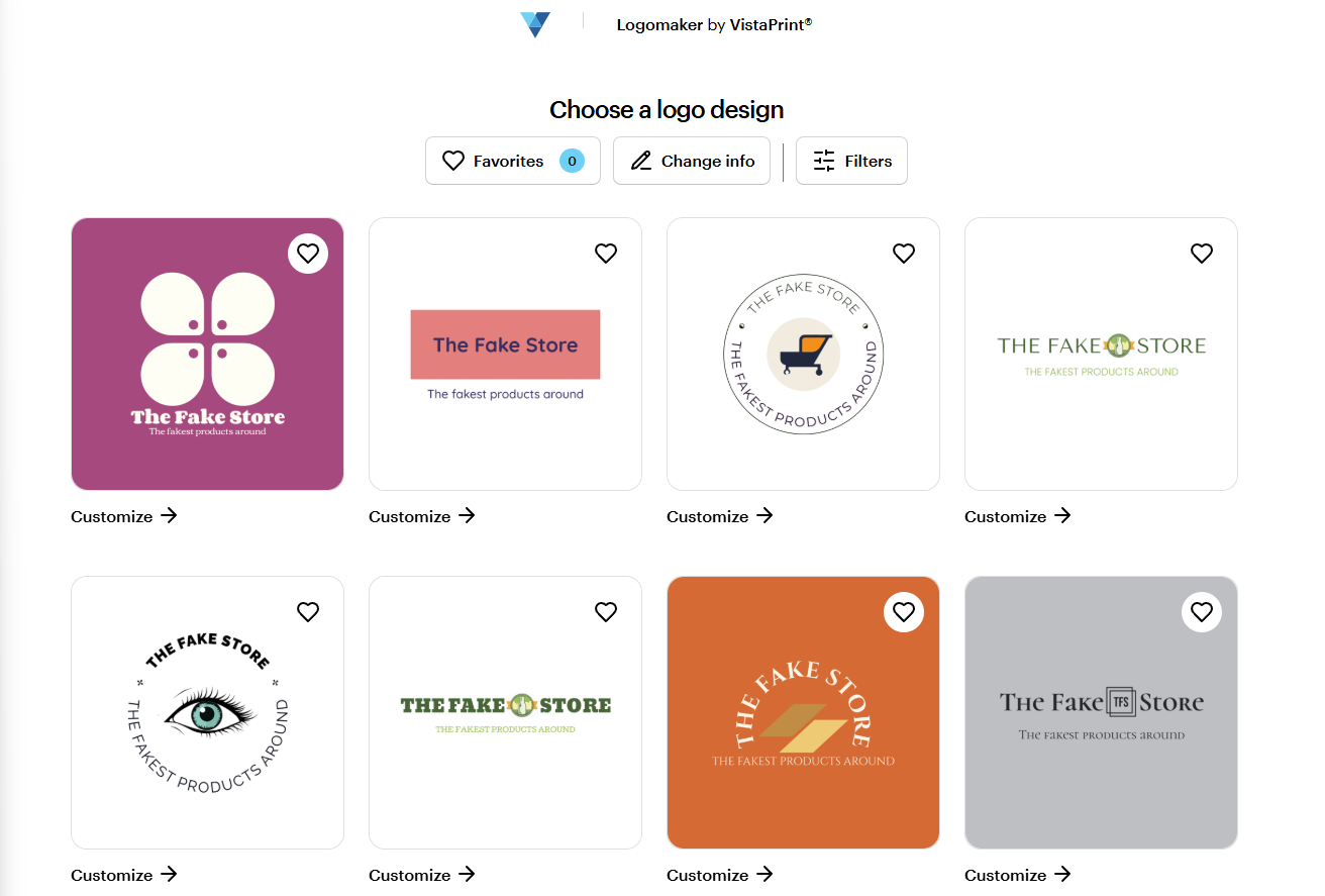 VistaPrint provided us with a lot of logo options after asking a few questions. Source: Tech.co testing