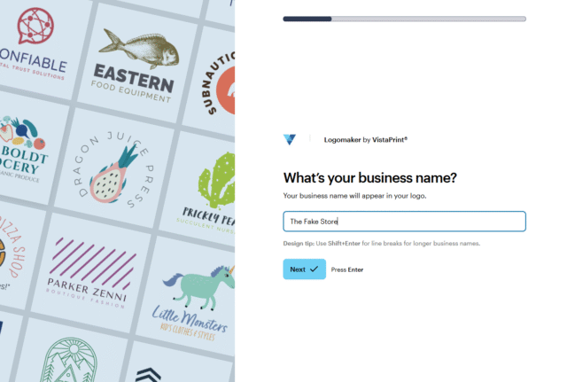 VistaPrint asked us our company name before creating our logo. Source: Tech.co testing