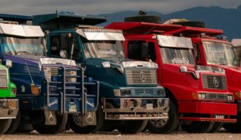 fleet of trucks in a row