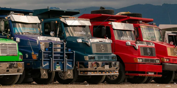 fleet of trucks in a row