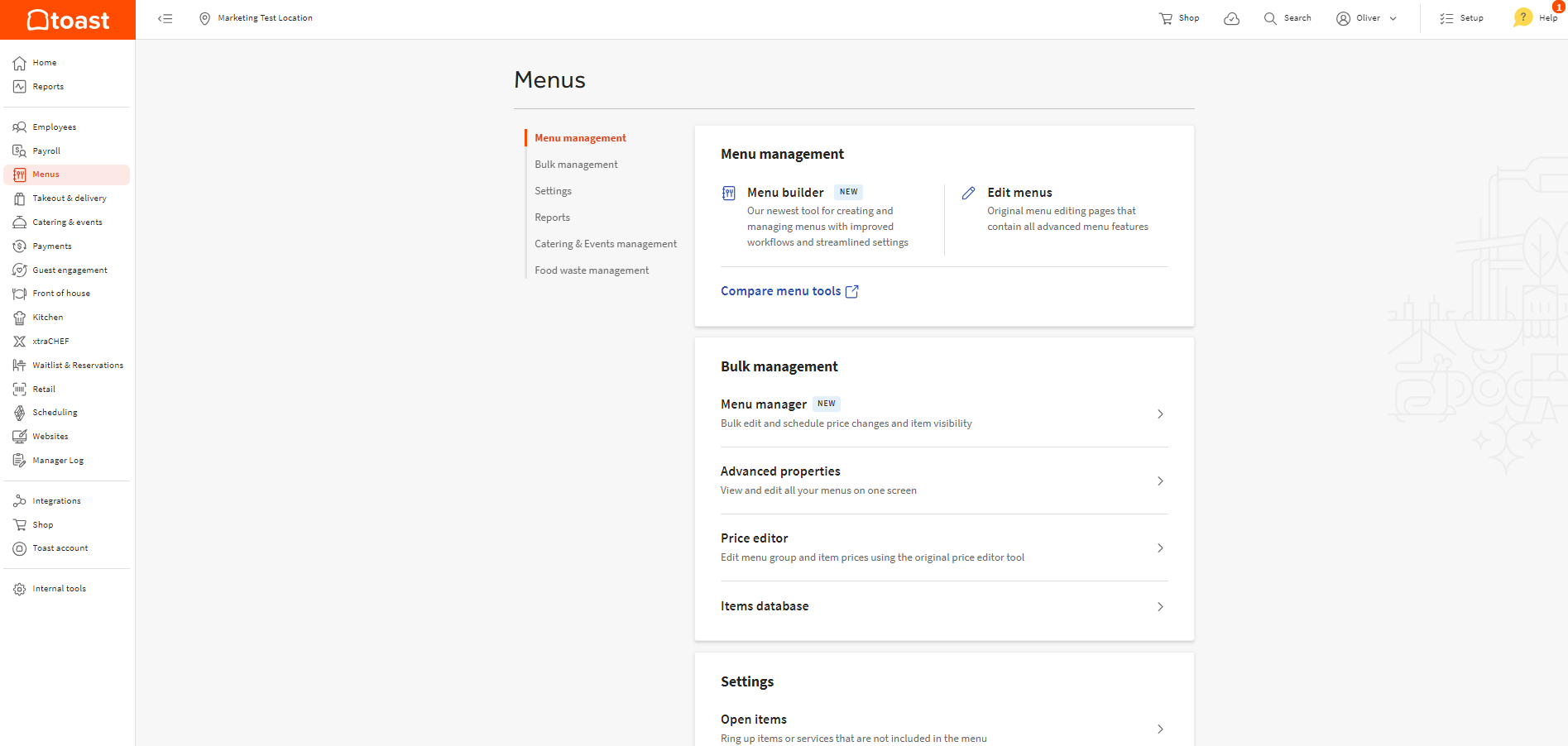 Toast menu management menu. Source: Tech.co