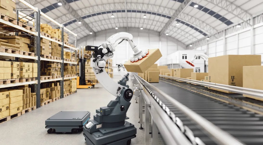 Image of robotic arm in warehouse