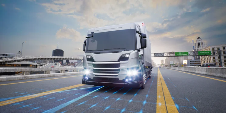 Self-driving truck on the road