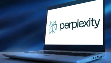 Perplexity AI logo on a laptop