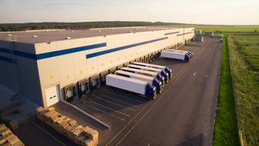 trucks parked in depot
