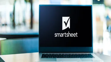 Smartsheet logo on laptop screen