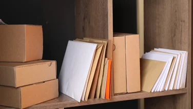 Small packages lined on shelf