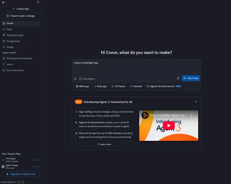 Inputting a prompt on the Replit homepage. Source: Tech.co Testing