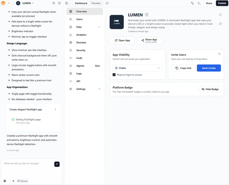 Getting ready to publish an app built with Base44. Source: Tech.co Testing