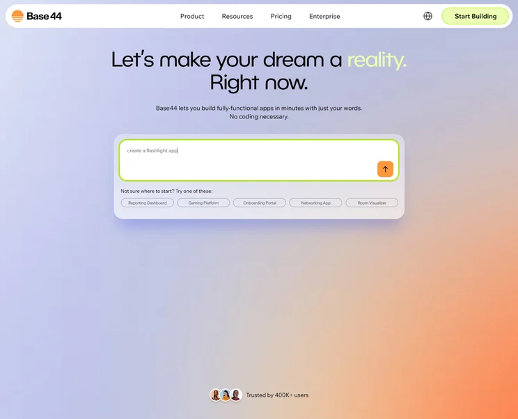 Inputting a prompt into Base44's home screen. Source: Tech.co Testing