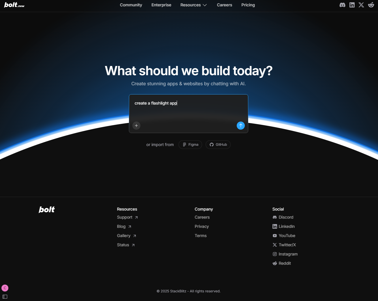 Bolt.new Home Page