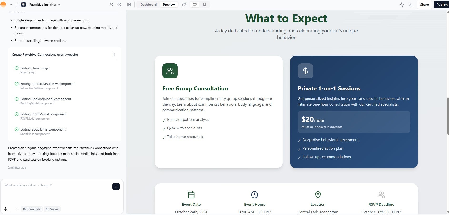 Base44 website draft after prompting