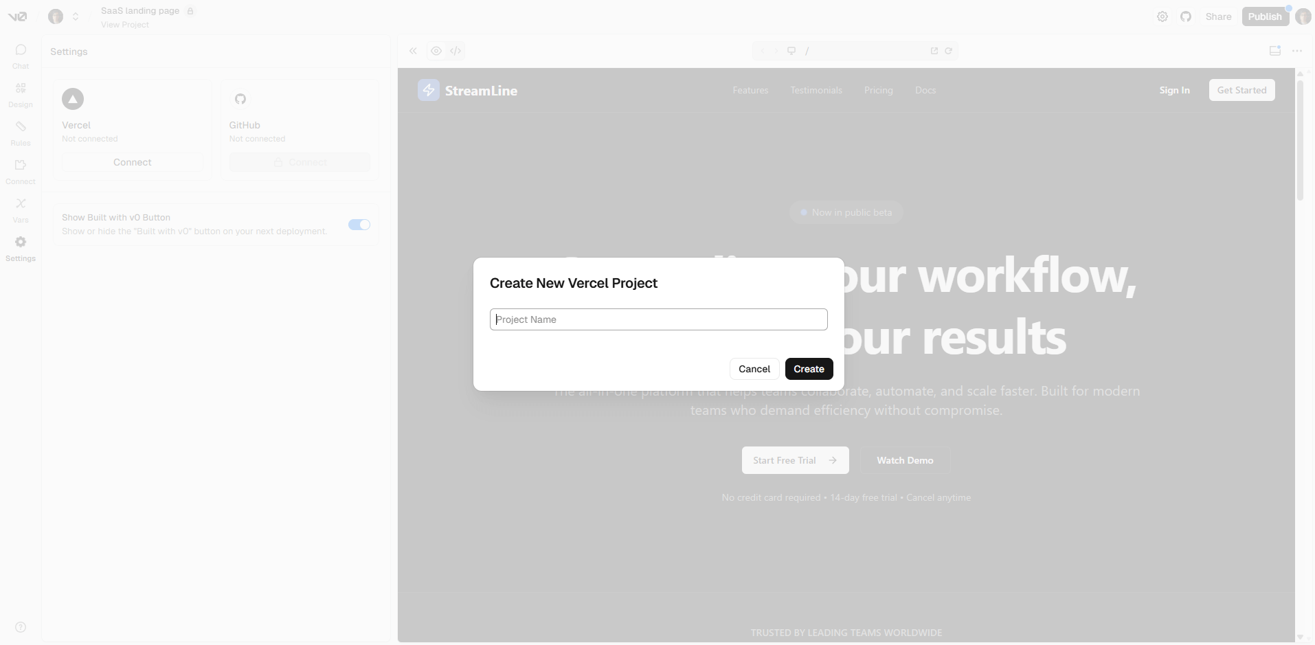 v0 integrates with Vercel AI.