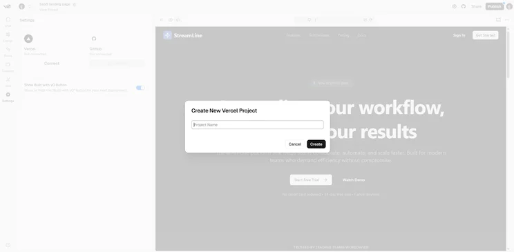 Using v0's Vercel AI integration. Source: Tech.co Testing